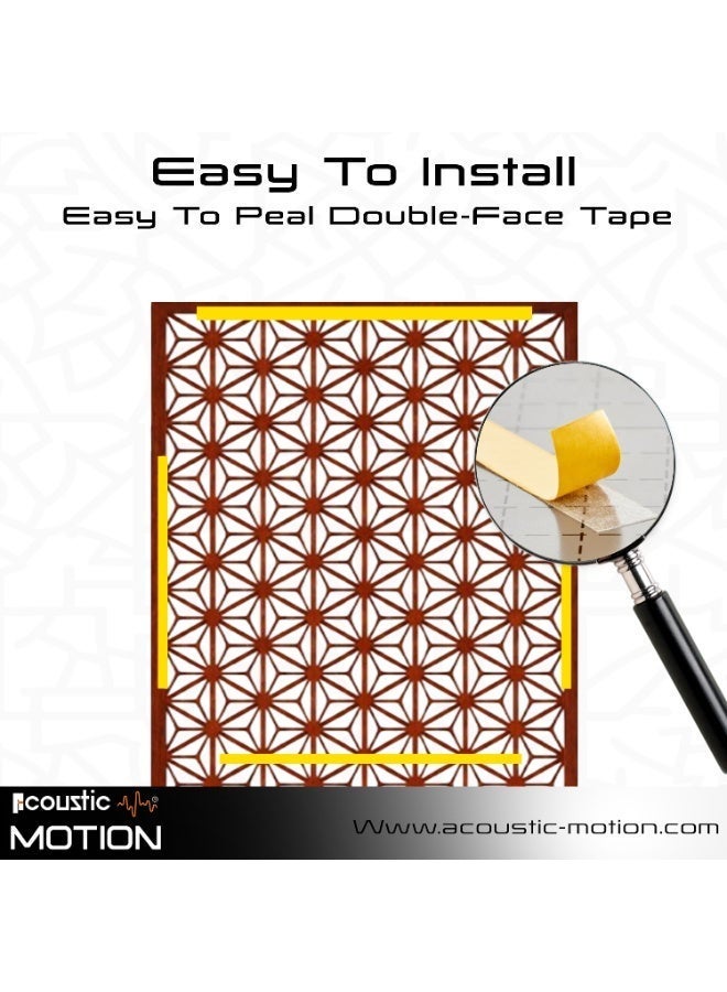 أكويستك موشان لوحات جدارية خشبية من خشب MDF من ACOUSTIC MOTION®، بتصميم GEOTRI مع شريط لاصق مزدوج الوجه، لون بني محمر عصري، مناسبة للمنزل، غرفة المعيشة، غرفة النوم، المكتب والفندق، 25×50×0.5 سم، طقم من 4 قطع - Image 4
